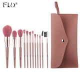 12/7Pcs Pink Natural Hair Makeup Brushes Set Eyebrow Comb Eyelash Spoolies Eyeshadow Foundation Powder Blush Brush Tool Bag