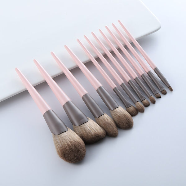 11Pcs Pink Fan Makeup Brushes Foundation Powder Eyeshadow Eyebrow Highlight Make Up Brush Set Tool Brocha Maquillaje 6Colors