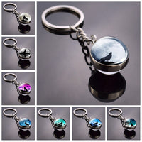 Trendy Wolf Keychain Wolf on The Moon Art Picture Glass Ball Key Chain Keyring Wolf for Men for Women Christmas Gifts