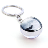 Trendy Wolf Keychain Wolf on The Moon Art Picture Glass Ball Key Chain Keyring Wolf for Men for Women Christmas Gifts