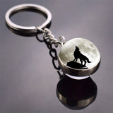 Trendy Wolf Keychain Wolf on The Moon Art Picture Glass Ball Key Chain Keyring Wolf for Men for Women Christmas Gifts