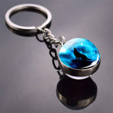 Trendy Wolf Keychain Wolf on The Moon Art Picture Glass Ball Key Chain Keyring Wolf for Men for Women Christmas Gifts