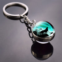 Trendy Wolf Keychain Wolf on The Moon Art Picture Glass Ball Key Chain Keyring Wolf for Men for Women Christmas Gifts