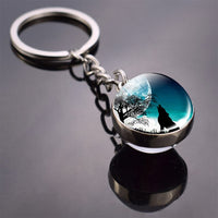 Trendy Wolf Keychain Wolf on The Moon Art Picture Glass Ball Key Chain Keyring Wolf for Men for Women Christmas Gifts