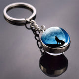 Trendy Wolf Keychain Wolf on The Moon Art Picture Glass Ball Key Chain Keyring Wolf for Men for Women Christmas Gifts