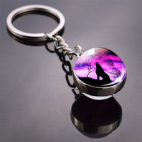 Trendy Wolf Keychain Wolf on The Moon Art Picture Glass Ball Key Chain Keyring Wolf for Men for Women Christmas Gifts