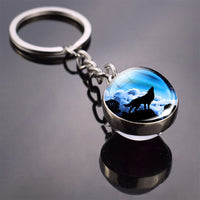 Trendy Wolf Keychain Wolf on The Moon Art Picture Glass Ball Key Chain Keyring Wolf for Men for Women Christmas Gifts