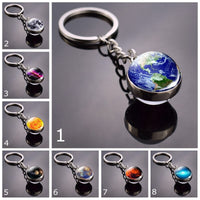 Glowing Earth Solar Eclipse Keychain Double Side Glass Ball Pendant Outer Space Gift Galaxy Sun Keyrings