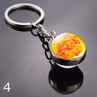 Glowing Earth Solar Eclipse Keychain Double Side Glass Ball Pendant Outer Space Gift Galaxy Sun Keyrings