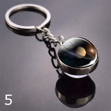 Glowing Earth Solar Eclipse Keychain Double Side Glass Ball Pendant Outer Space Gift Galaxy Sun Keyrings