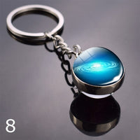 Glowing Earth Solar Eclipse Keychain Double Side Glass Ball Pendant Outer Space Gift Galaxy Sun Keyrings