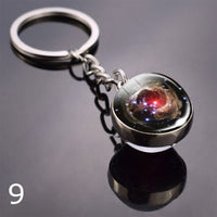 Glowing Earth Solar Eclipse Keychain Double Side Glass Ball Pendant Outer Space Gift Galaxy Sun Keyrings