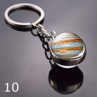 Glowing Earth Solar Eclipse Keychain Double Side Glass Ball Pendant Outer Space Gift Galaxy Sun Keyrings