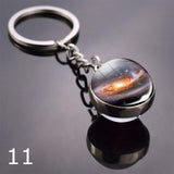 Glowing Earth Solar Eclipse Keychain Double Side Glass Ball Pendant Outer Space Gift Galaxy Sun Keyrings