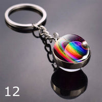 Glowing Earth Solar Eclipse Keychain Double Side Glass Ball Pendant Outer Space Gift Galaxy Sun Keyrings