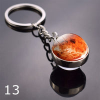 Glowing Earth Solar Eclipse Keychain Double Side Glass Ball Pendant Outer Space Gift Galaxy Sun Keyrings