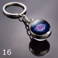 Glowing Earth Solar Eclipse Keychain Double Side Glass Ball Pendant Outer Space Gift Galaxy Sun Keyrings