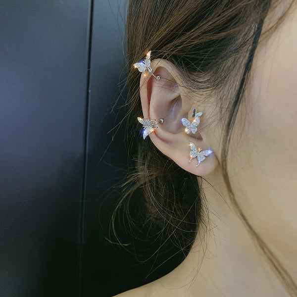 Korean new Zircon butterfly Earrings For Women cute Fake Piercing 2020 punk statement Clip On Earrings Fashion Jewelry Ear Cuffs