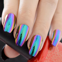 Fantasy Nails Series Pink Purle Short Chrome Holographic Press On Nails Square Natural Shape Charming Manicure Tips 24