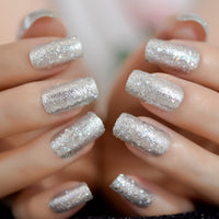 Fantasy Nails Series Pink Purle Short Chrome Holographic Press On Nails Square Natural Shape Charming Manicure Tips 24