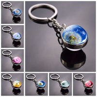 Dandelion Keychain Dandelion Art Picture Glass Ball Key Chains Double Side Cabochon Glass Pendant Metal Keyring Graduation Gifts