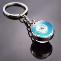 Dandelion Keychain Dandelion Art Picture Glass Ball Key Chains Double Side Cabochon Glass Pendant Metal Keyring Graduation Gifts