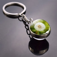 Dandelion Keychain Dandelion Art Picture Glass Ball Key Chains Double Side Cabochon Glass Pendant Metal Keyring Graduation Gifts