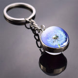 Dandelion Keychain Dandelion Art Picture Glass Ball Key Chains Double Side Cabochon Glass Pendant Metal Keyring Graduation Gifts