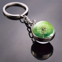 Dandelion Keychain Dandelion Art Picture Glass Ball Key Chains Double Side Cabochon Glass Pendant Metal Keyring Graduation Gifts