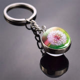 Dandelion Keychain Dandelion Art Picture Glass Ball Key Chains Double Side Cabochon Glass Pendant Metal Keyring Graduation Gifts