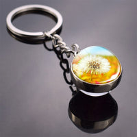 Dandelion Keychain Dandelion Art Picture Glass Ball Key Chains Double Side Cabochon Glass Pendant Metal Keyring Graduation Gifts