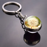 Dandelion Keychain Dandelion Art Picture Glass Ball Key Chains Double Side Cabochon Glass Pendant Metal Keyring Graduation Gifts