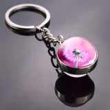 Dandelion Keychain Dandelion Art Picture Glass Ball Key Chains Double Side Cabochon Glass Pendant Metal Keyring Graduation Gifts