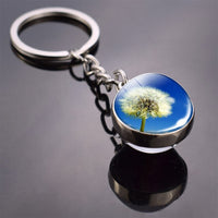 Dandelion Keychain Dandelion Art Picture Glass Ball Key Chains Double Side Cabochon Glass Pendant Metal Keyring Graduation Gifts