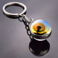 Dandelion Keychain Dandelion Art Picture Glass Ball Key Chains Double Side Cabochon Glass Pendant Metal Keyring Graduation Gifts