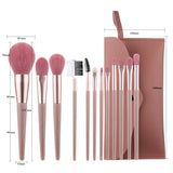 12pcs Wood Handle Pink Makeup Brushes Set Bag Foundation Eyebrow Comb Eyelash Spoolies Sponge Eyeshadow Brush Cosmetic Tool