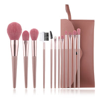 12pcs Wood Handle Pink Makeup Brushes Set Bag Foundation Eyebrow Comb Eyelash Spoolies Sponge Eyeshadow Brush Cosmetic Tool