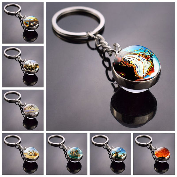 Salvador Dali Soft Watch At The Moment of Explosion Keychain Glass Ball Key Chain Metal Keyring Christmas Gifts