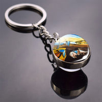 Salvador Dali Soft Watch At The Moment of Explosion Keychain Glass Ball Key Chain Metal Keyring Christmas Gifts