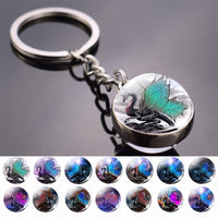 Fantasy Style Keychains Dragon Art Picture Glass Ball Key Chain Keyrings Pendant Keyholder Jewellery Wholesale