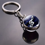 Music Note Keychain Art Music Clef Picture Double Side Cabochon Glass Ball Key Chain Music Lovers Gifts