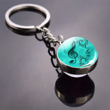 Music Note Keychain Art Music Clef Picture Double Side Cabochon Glass Ball Key Chain Music Lovers Gifts