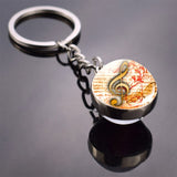 Music Note Keychain Art Music Clef Picture Double Side Cabochon Glass Ball Key Chain Music Lovers Gifts