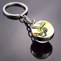 Music Note Keychain Art Music Clef Picture Double Side Cabochon Glass Ball Key Chain Music Lovers Gifts