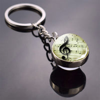 Music Note Keychain Art Music Clef Picture Double Side Cabochon Glass Ball Key Chain Music Lovers Gifts