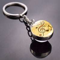 Music Note Keychain Art Music Clef Picture Double Side Cabochon Glass Ball Key Chain Music Lovers Gifts