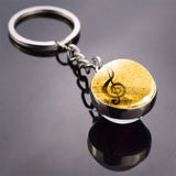 Music Note Keychain Art Music Clef Picture Double Side Cabochon Glass Ball Key Chain Music Lovers Gifts