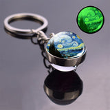 Luminous Van Gogh Sunflower Art Keychain Van Gogh Glass Ball Pendant Car Key Chain Key Ring Keyfob Bag Accessories Glow in Night