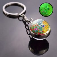 Luminous Van Gogh Sunflower Art Keychain Van Gogh Glass Ball Pendant Car Key Chain Key Ring Keyfob Bag Accessories Glow in Night