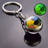 Luminous Van Gogh Sunflower Art Keychain Van Gogh Glass Ball Pendant Car Key Chain Key Ring Keyfob Bag Accessories Glow in Night